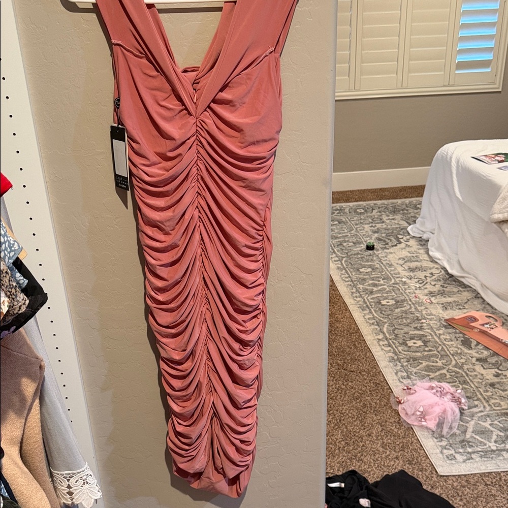 Elegant Pink Draped Women's Maternity Dress - Picture 2 of 4